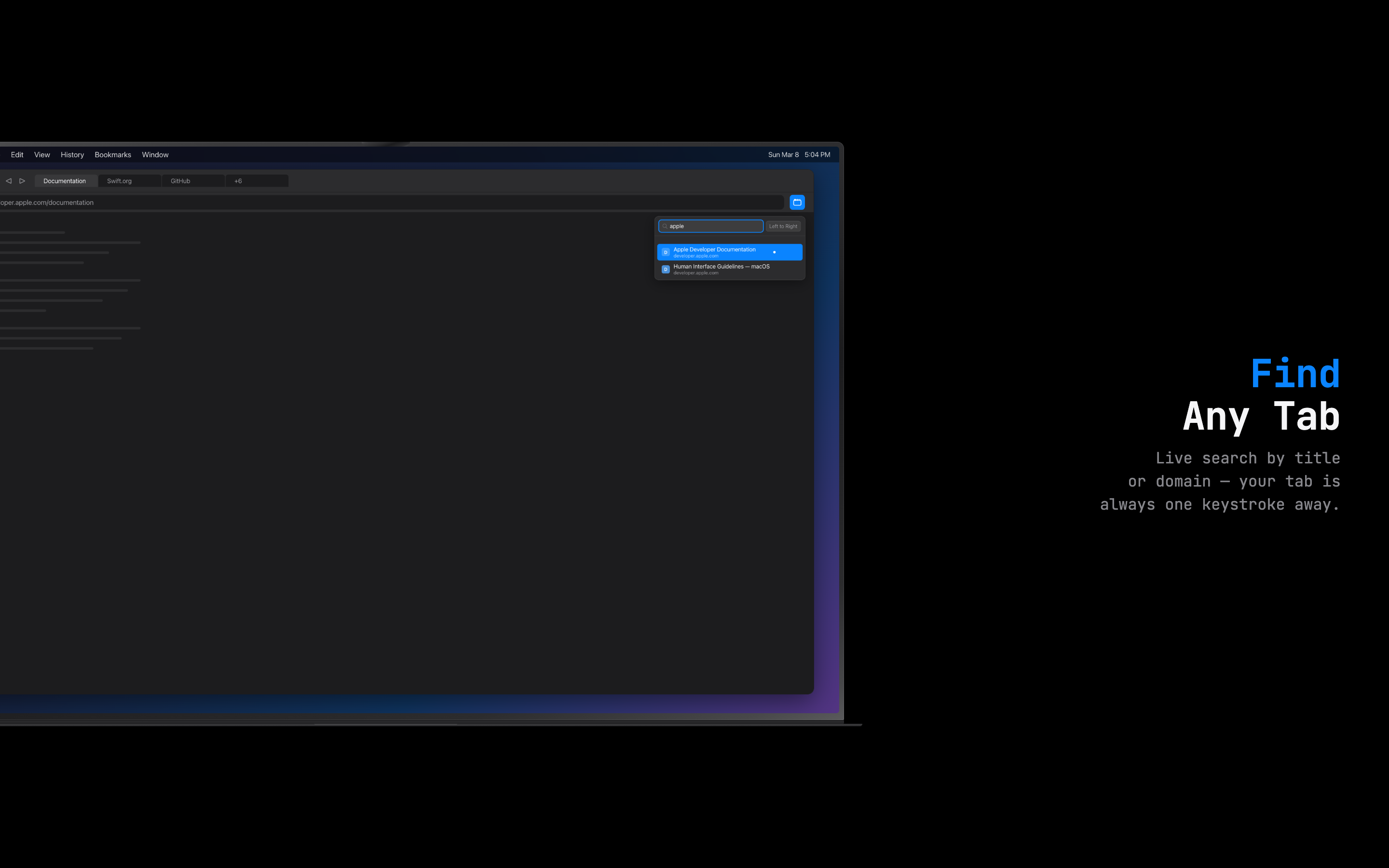 TabScope search filtering tabs
