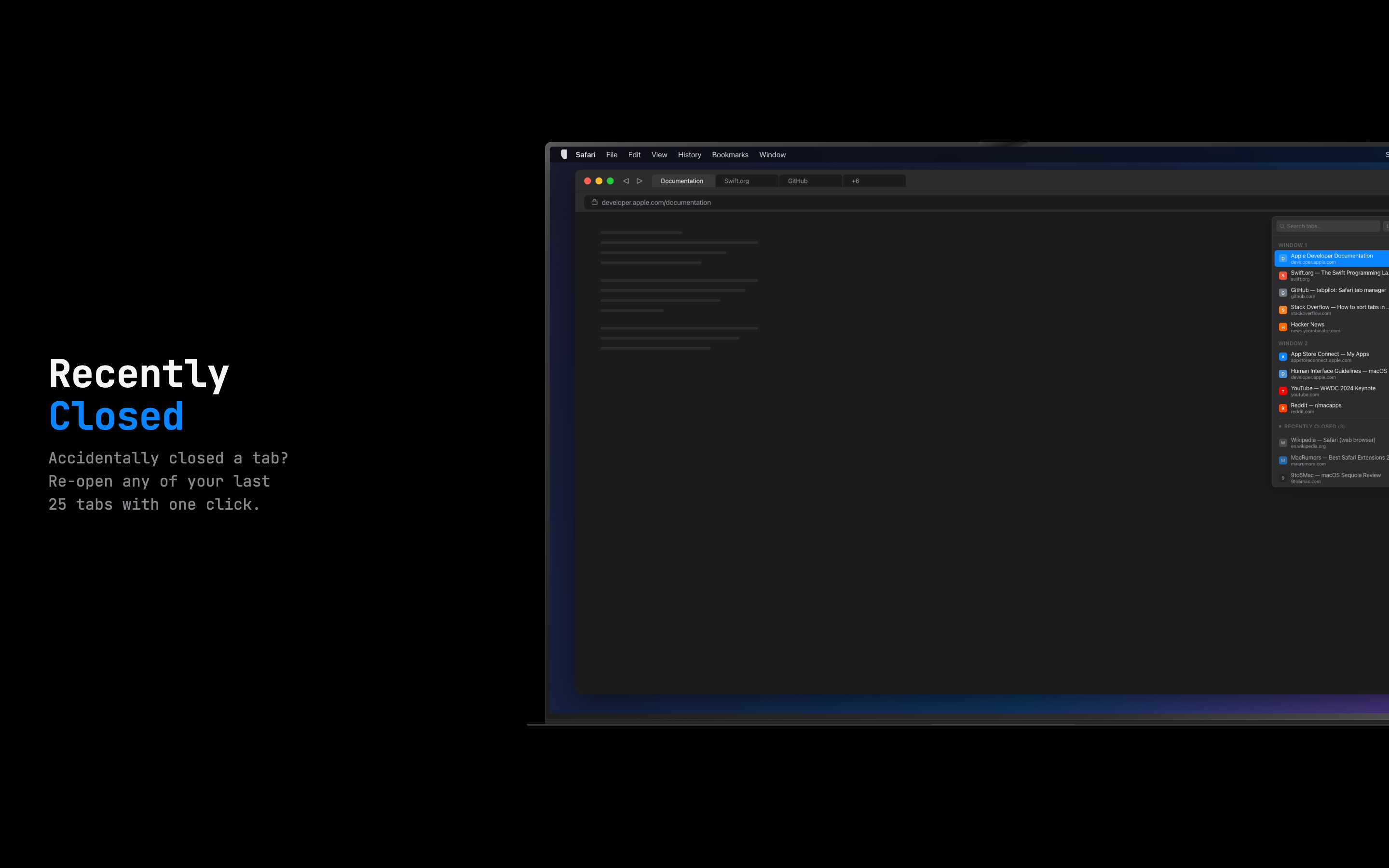 TabScope recently closed tabs list